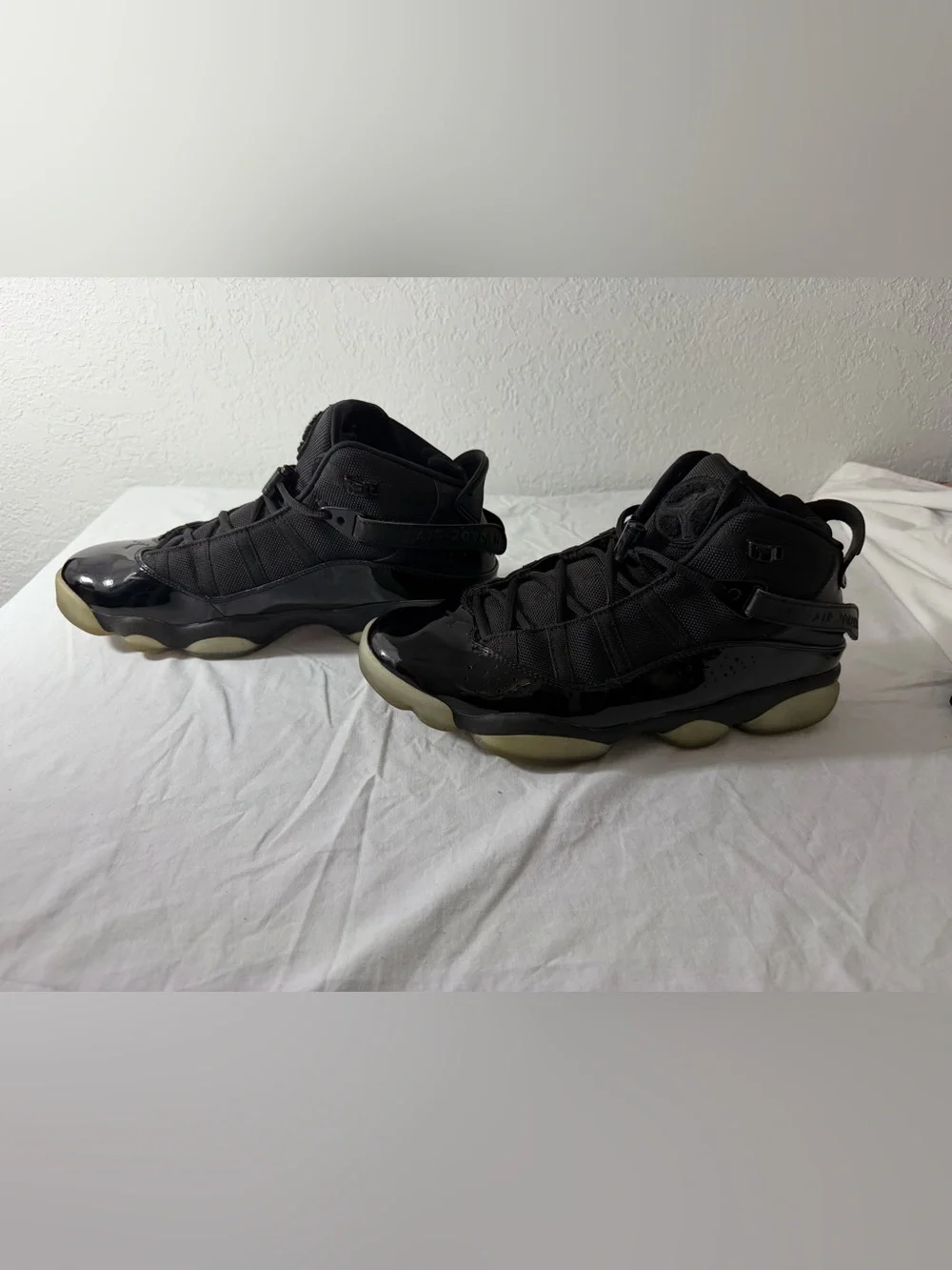 AIR JORDAN 6 RINGS 3 Black Patent Leather High-Top Sneakers with Icy Sole